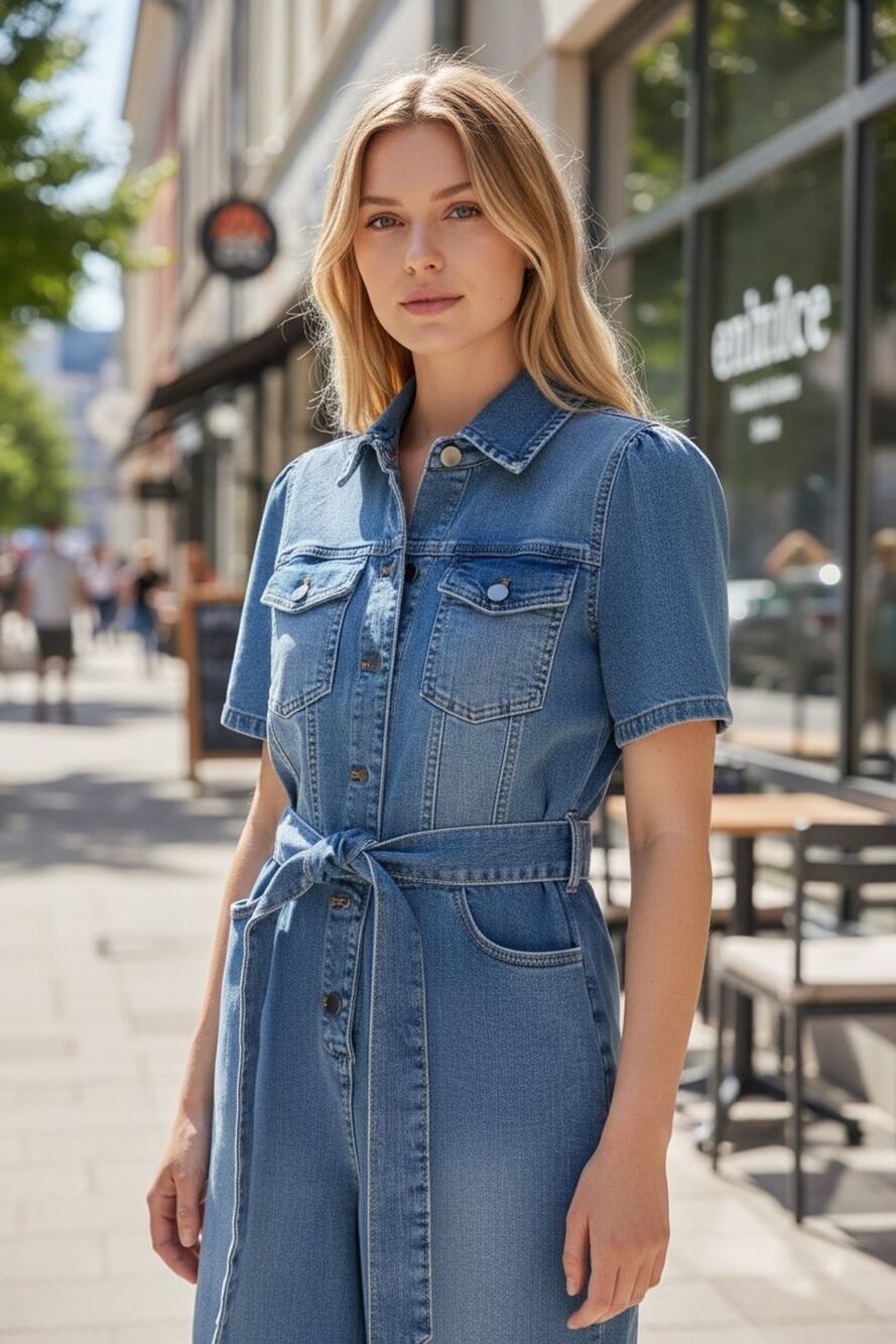 NWT Avec Les Filles Sz 27 Denim Button Belted Jumpsuit Western Cowgirl Rodeo